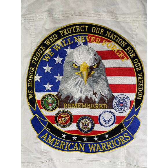 Patriotic Eagle Flag Patchwork Vest 3XL Men’s Denim Look USA Military Veteran - Picture 4 of 12